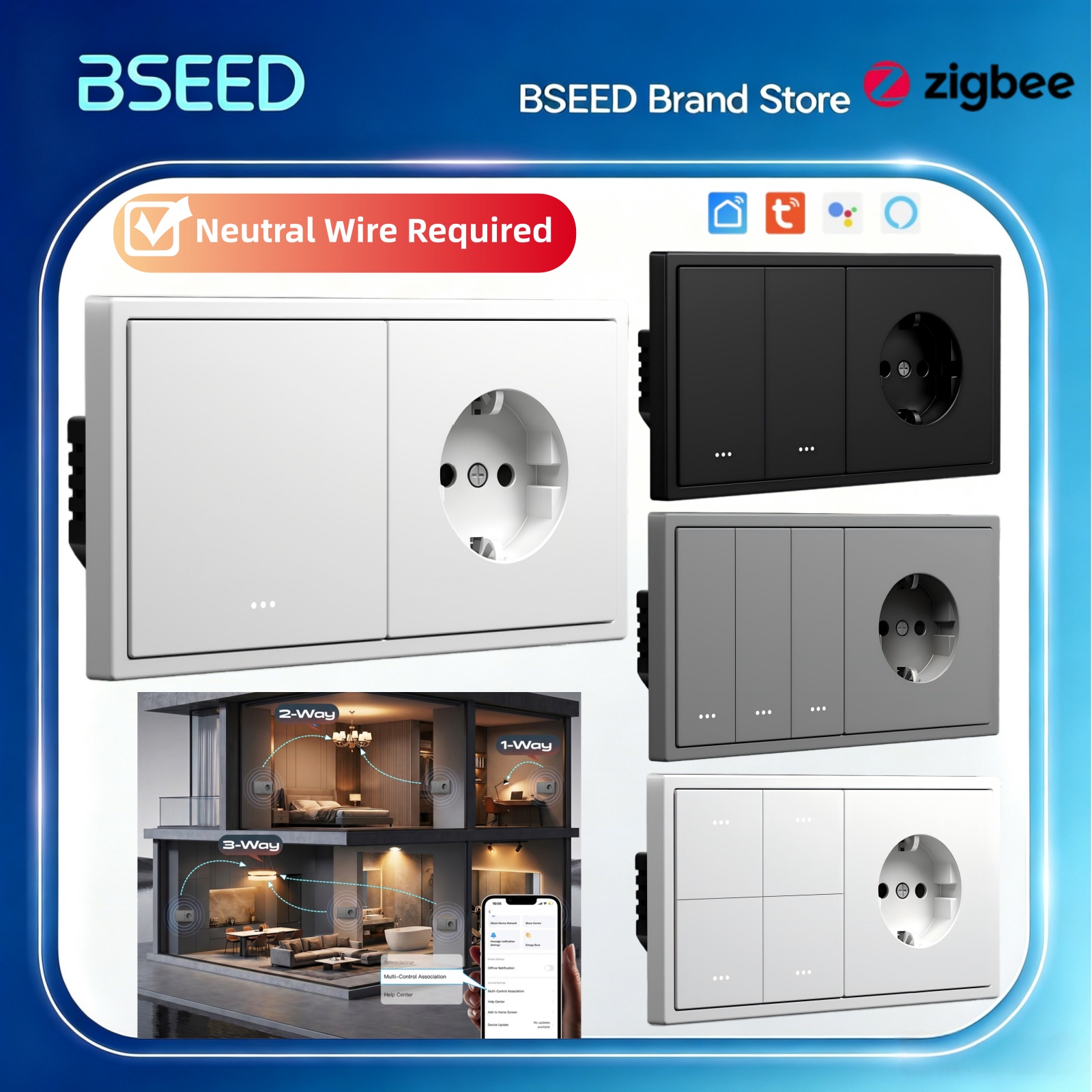 Tuya 4 Channel - BSEED Zigbee Click Switch 1/2/3/4Gang Smart