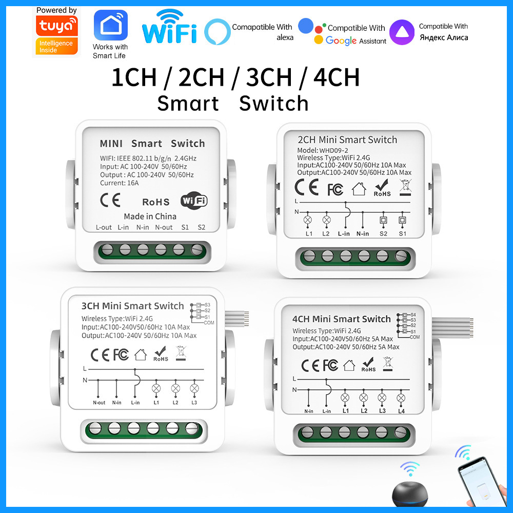 Tuya WiFi Smart Switch 1/2/3/4 - Smart Relay Tuya recension och pris