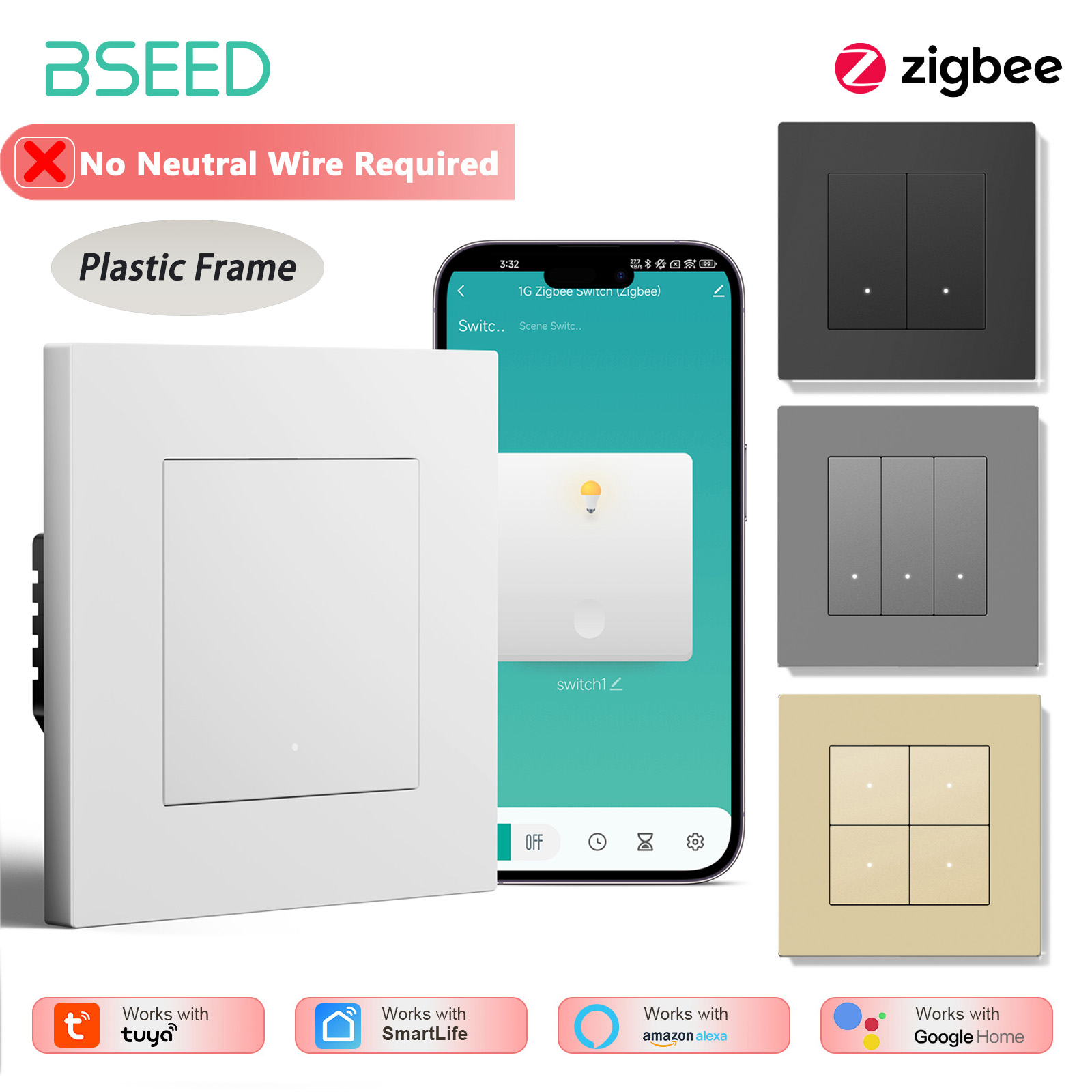 BSEED 1/2/3/4Gang Zigbee Light - Tuya 4 Channel recension och pris