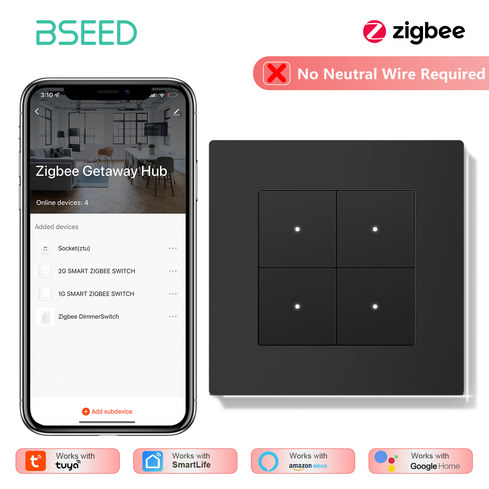 BSEED 1/2/3/4Gang Zigbee Light - Tuya 4 Channel recension och pris